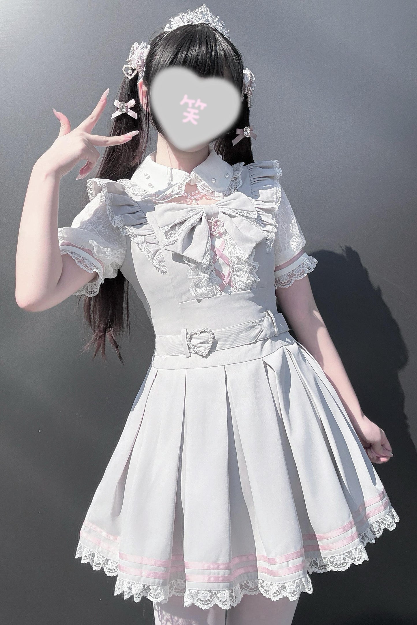 [Vorbestellartikel] Girly-Jirai-Kleid mit Perlen und Spitze