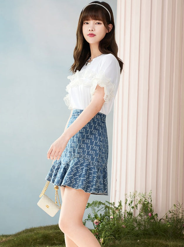 Logo Jacquard Denim Skirt