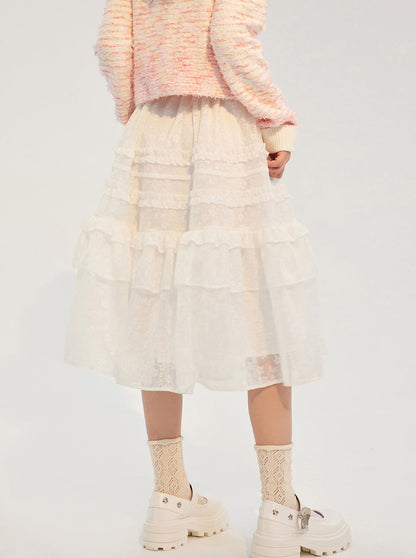 French Pastoral Lace Ruffle Skirt
