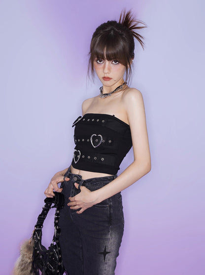 Street Hot Girl Black Love Buckle Strap Tube Top