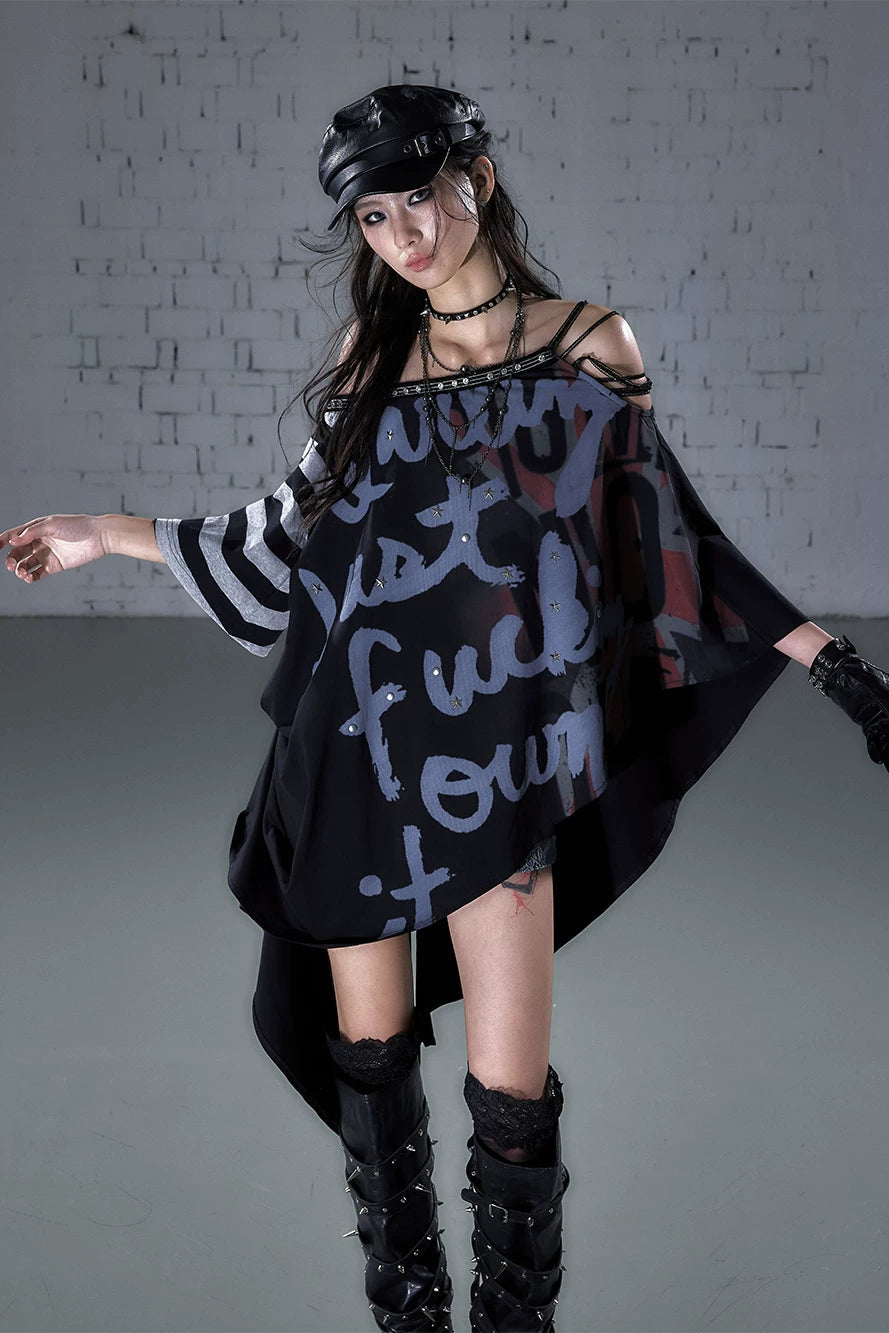 Asymmetrisches Cape-Oberteil mit Patchwork