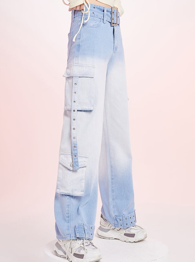 Blue Gradation Straight Jeans Pants