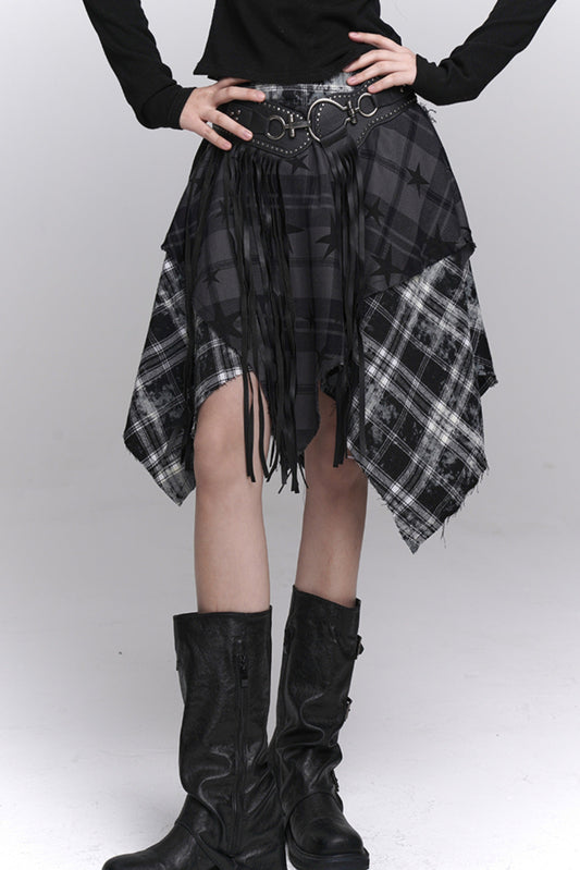 Asia Asymmetrical Check Skirt