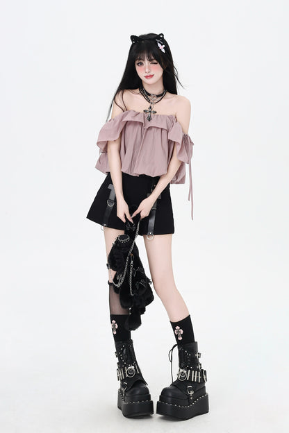 3-Style One-Shoulder Drawstring Top & Skirt