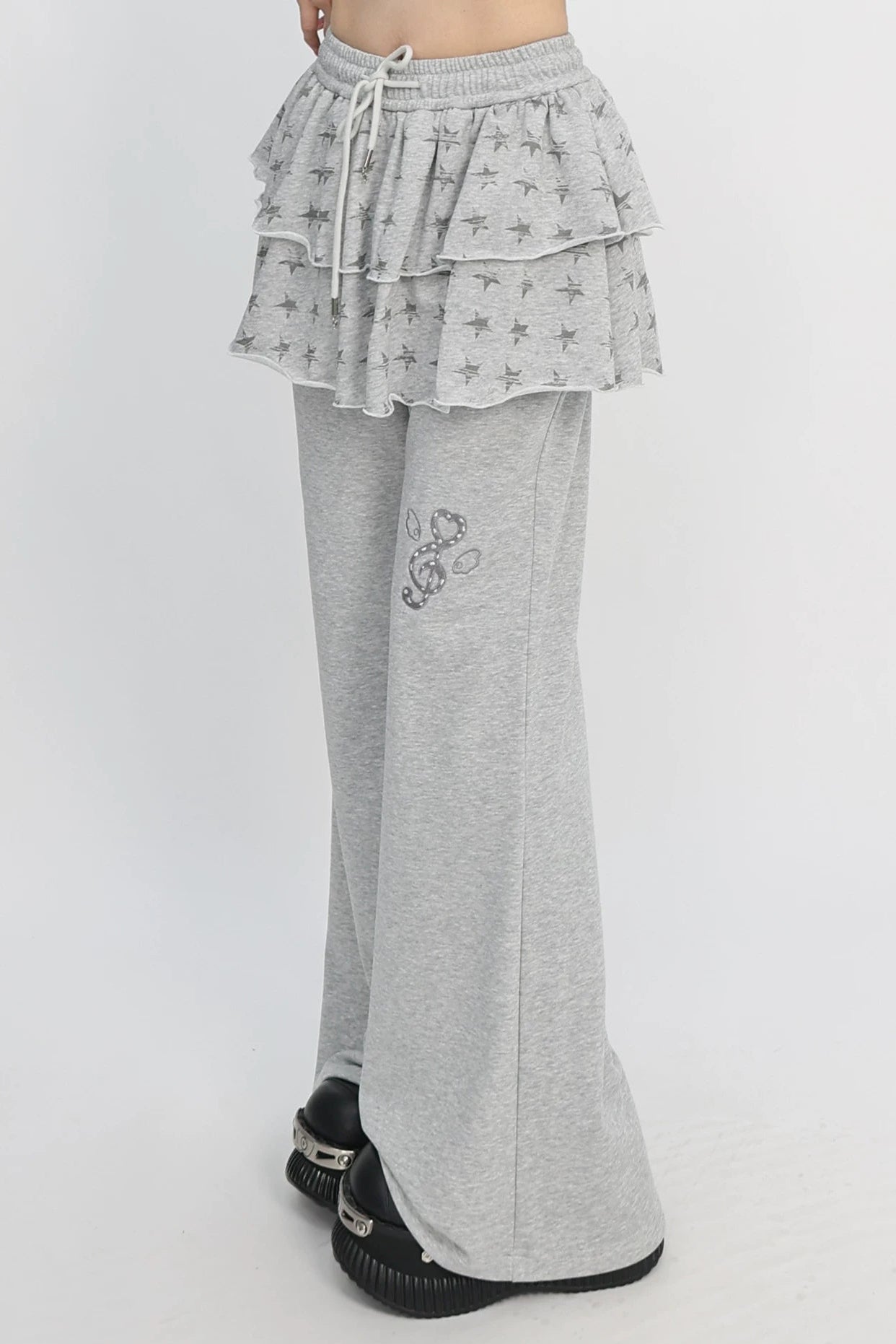 星星印花喇叭形运动裤