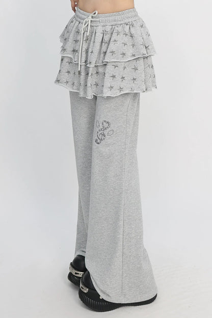 星星印花喇叭形运动裤