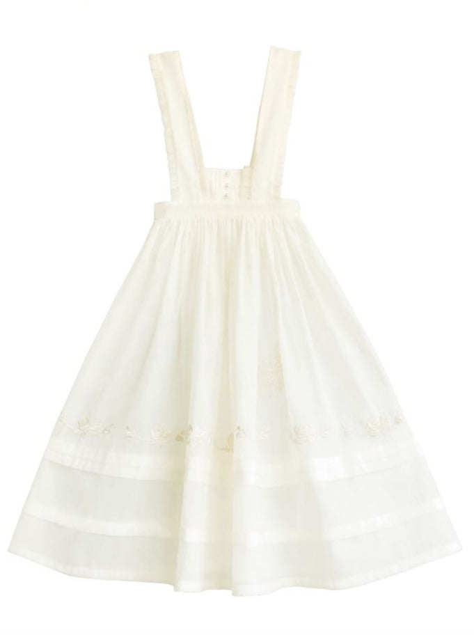 Fairy Embroidery Sailor Collar Dress + Natural Color Rose Tulle Over Skirt + Belt