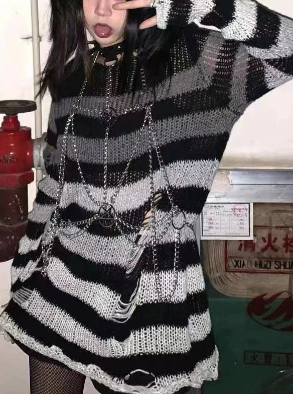 Dark Subculture Loose Stripe Gradient Knit Sweater