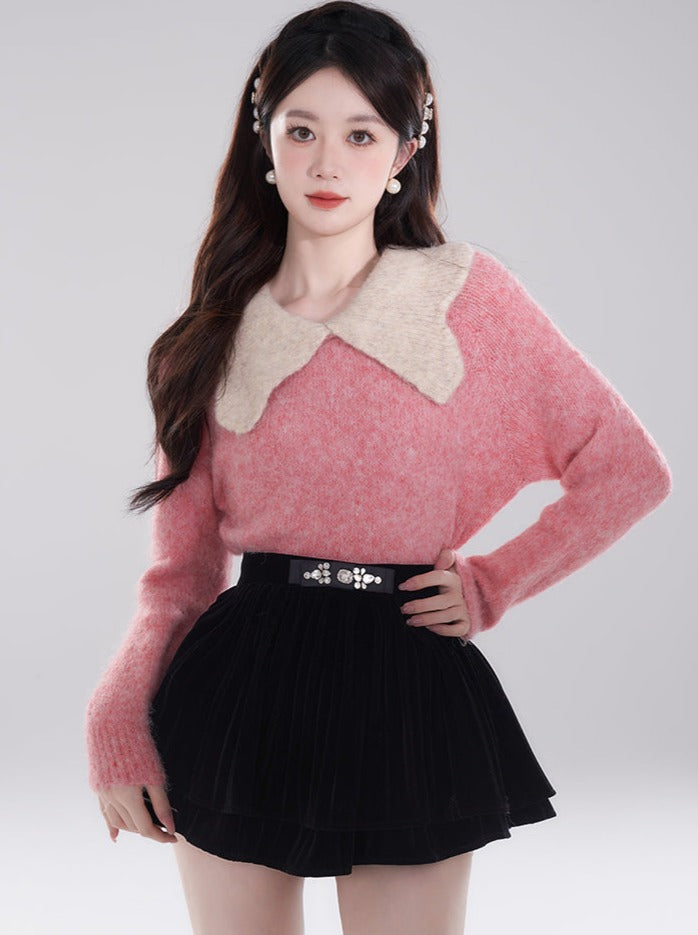 Mink Retro Collar Bi-French Knit