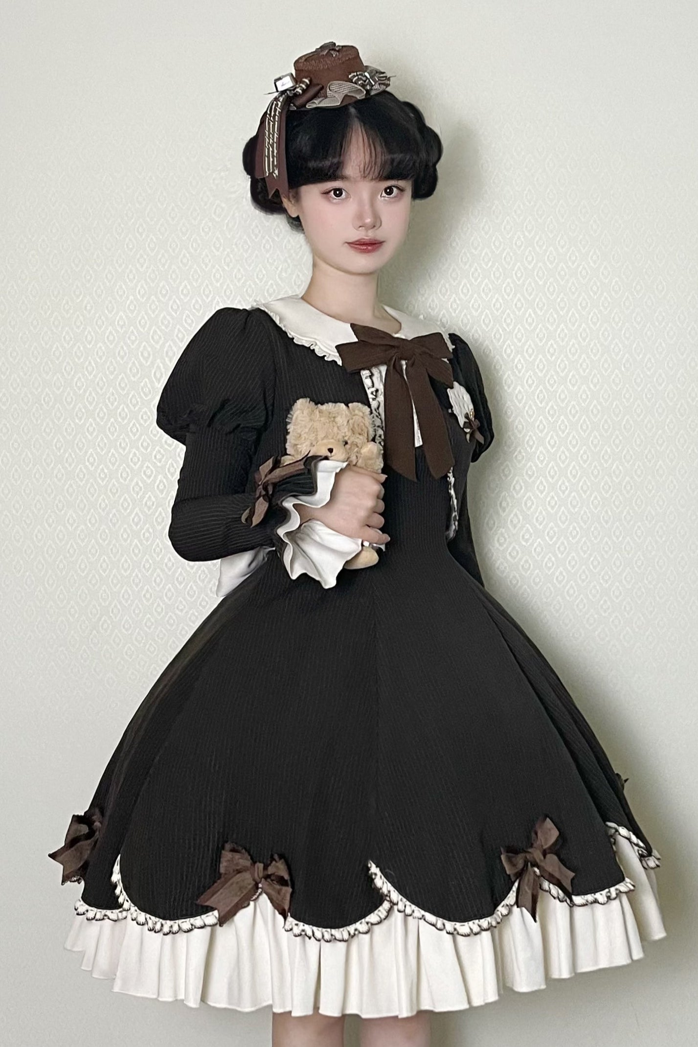 Hazelnut Chocolate Faux Two-piece Dress + Cake Hat