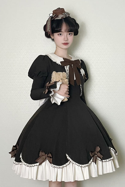 Hazelnut Chocolate Faux Two-piece Dress + Cake Hat