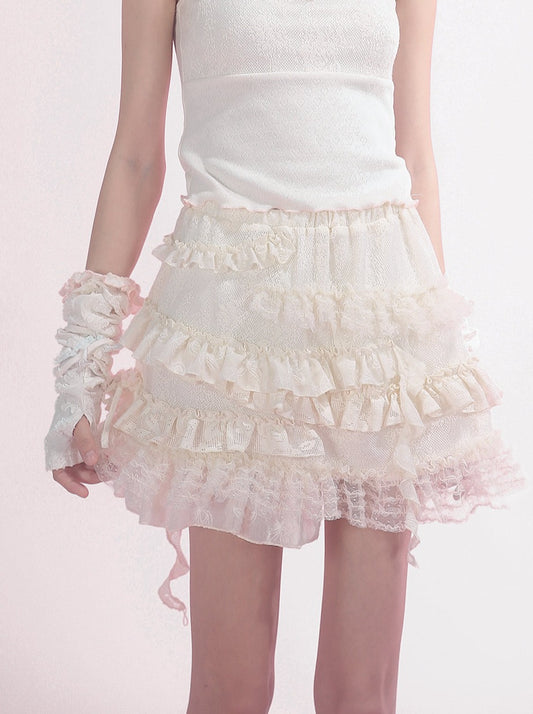 Sweet Pure White Flill Lace Skirt