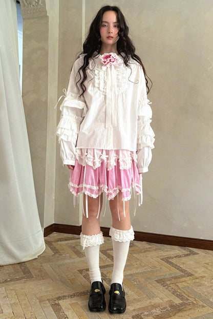 Camisa de patchwork con cuadrícula rosa muñeca