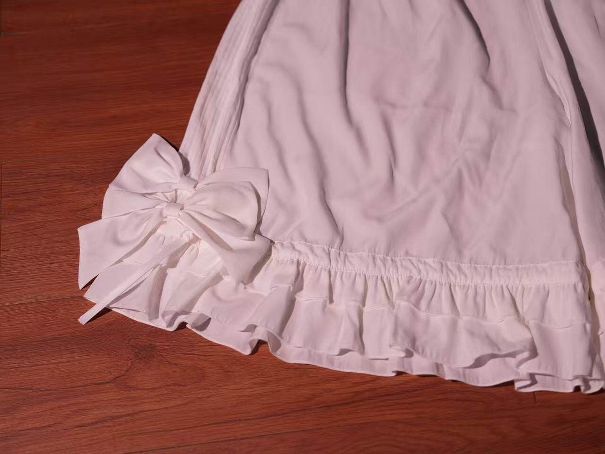 [November 15 Reservation Deadline] White Doll Style Front & Back Two-Way Ruffle Ribbon Lolita Dress (Short/Long) + Matching Shorts (Short/Long) + BB Hat