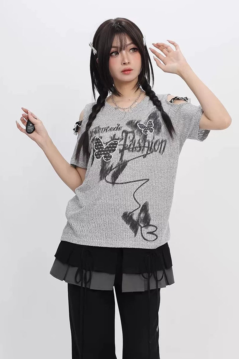 バタフライグラフィティオフショルダートップス