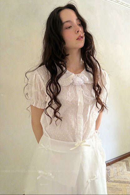 Camisa de algodón con mangas abullonadas de muñeca de cuento de hadas