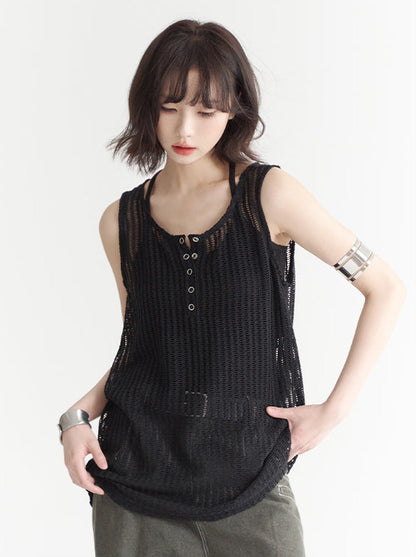 Openwork Sheer Vest Sleeveless Top