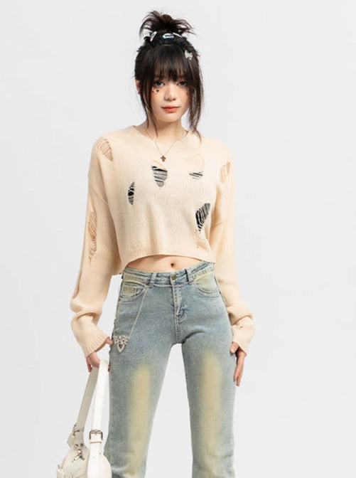 Mode Damaged Knit Top