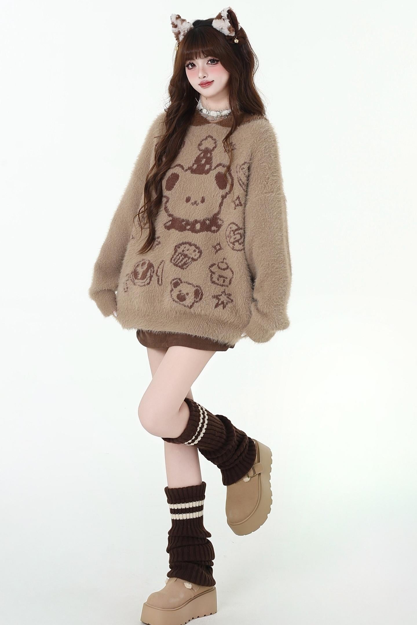 Cute bare hooded knit top