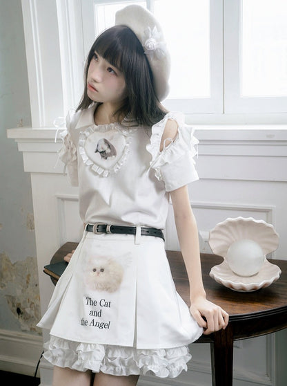 Cat Print Angel Frill Skirt