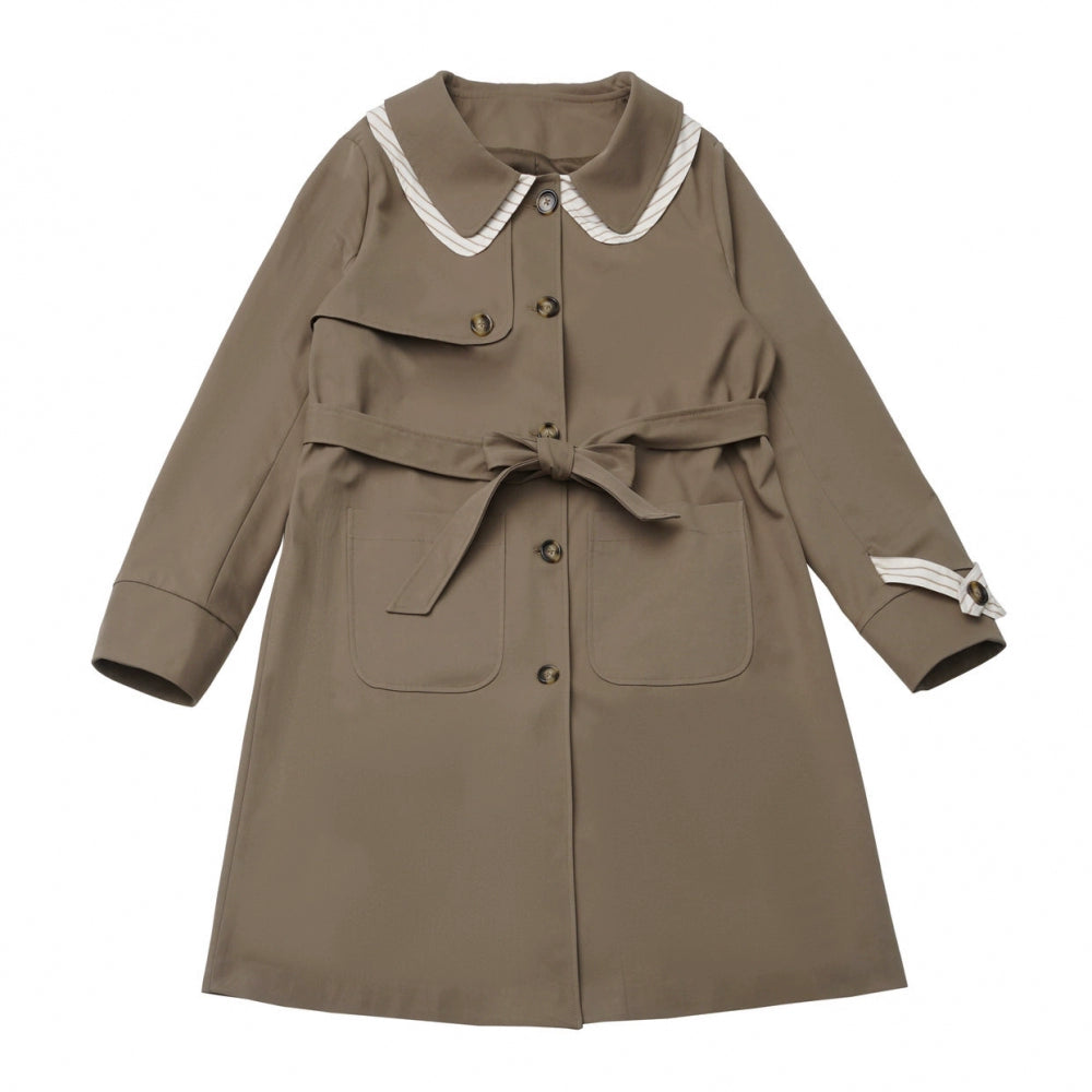 メープルトレンチコート+フードトップス+チェックスカート+シャツドレス