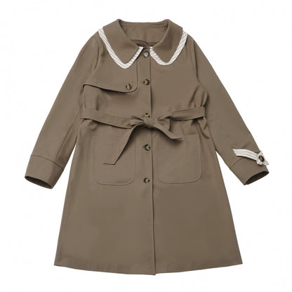 メープルトレンチコート+フードトップス+チェックスカート+シャツドレス