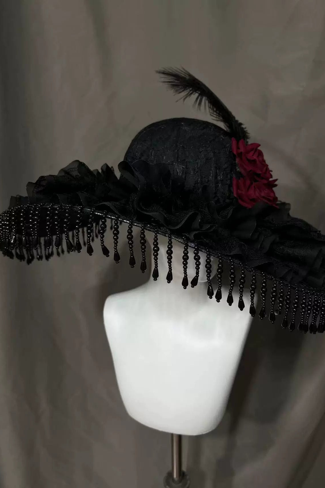 Spot Black Widow Hat Manor Mistress Gothic Hand Made Lolita Cap Lolita Cap Widow Cap Large Brim