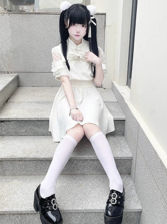 チャイナレースリボンオフショルワンピース