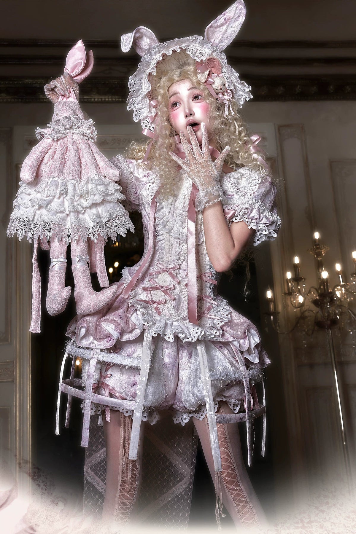 [Vorbestellschluss: 10/6] Accessoires der Castle-Bunny-Serie in Rosa/Schwarz [Hasenohren-Häubchen/Choker/Schleppe/transparente Ärmel (abnehmbare Ärmel)/Brosche/bedruckte Glockenärmel (abnehmbare Ärmel)]
