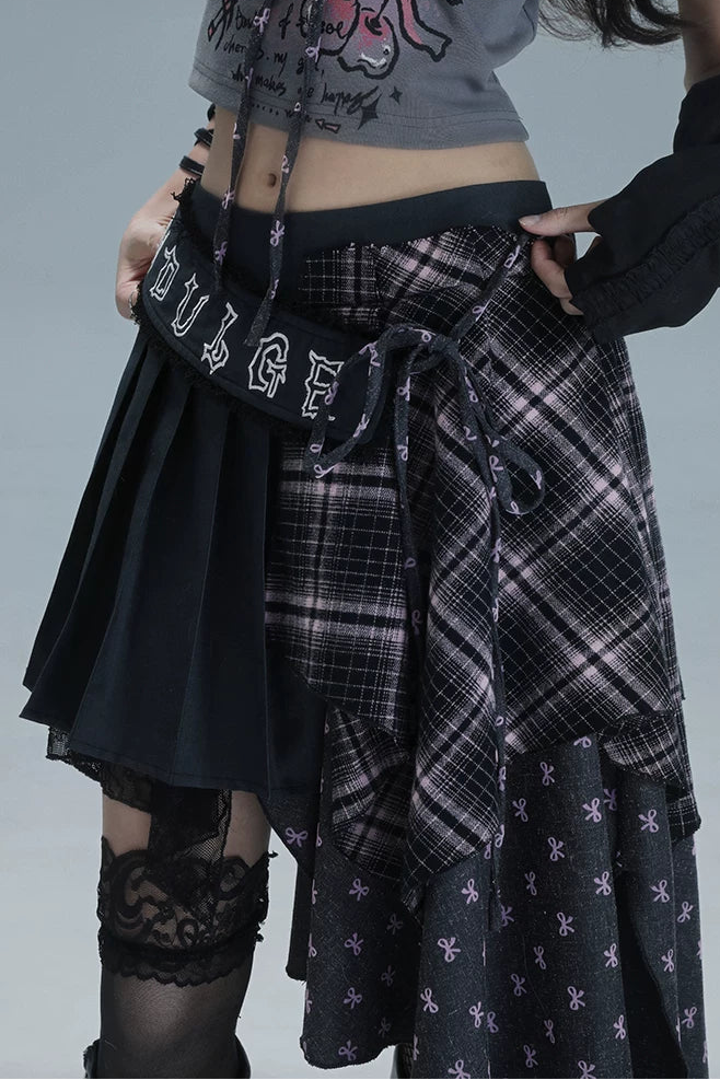 チェックパッチワークアシメスカート
