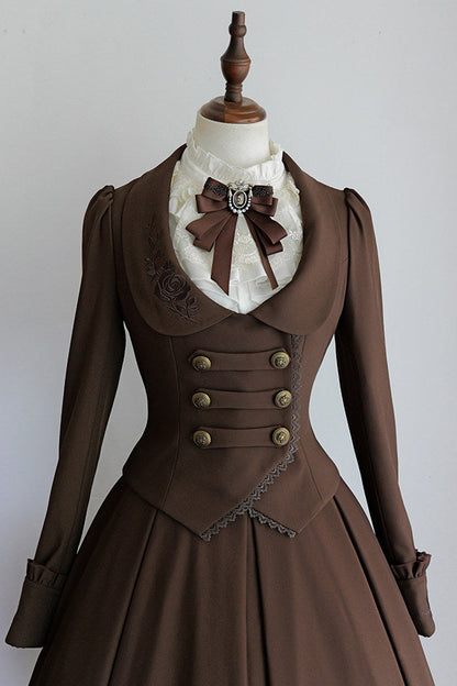 【9月19日予約締切】Classic Brown Rose Embroidered Lace Trim Jacket