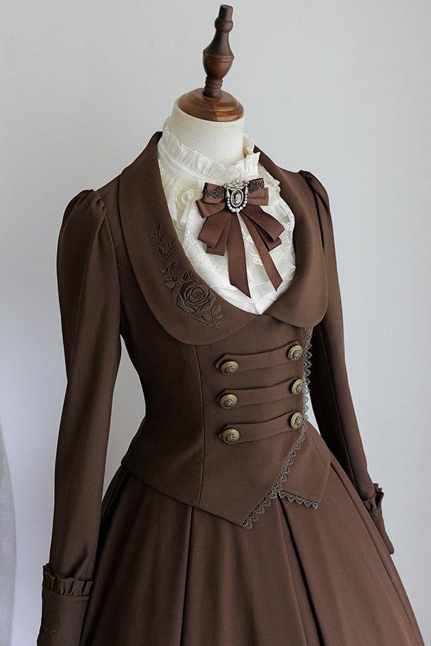 【9月19日予約締切】Classic Brown Rose Embroidered Lace Trim Jacket