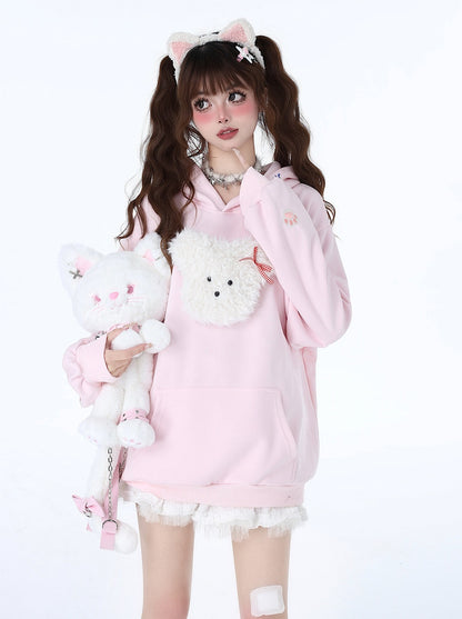 Fluffy Morabito Rabbit Loose Pastel Color Hooded Hooded Hoodie