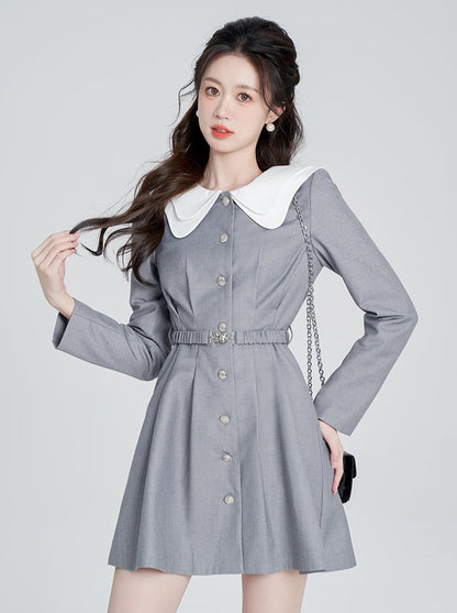 Doll Collar College Style Gray Dress