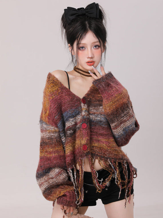 Gradient Knit V Neck Cardigan