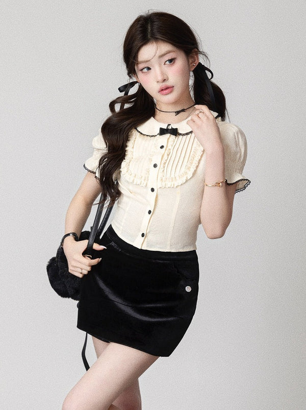 ドットショートサマーガーリーブラウス