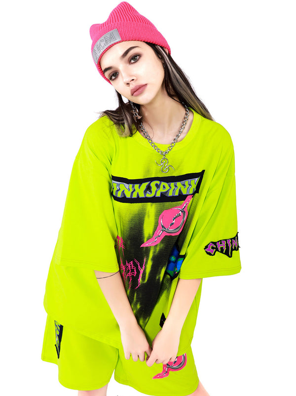 Electric Muongraphic Cat Print Street T -shirt + Short Pants