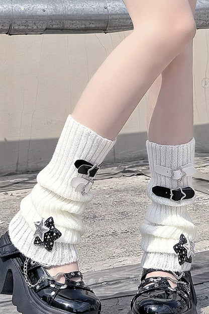 レザーバックルスターニットカバーソックス