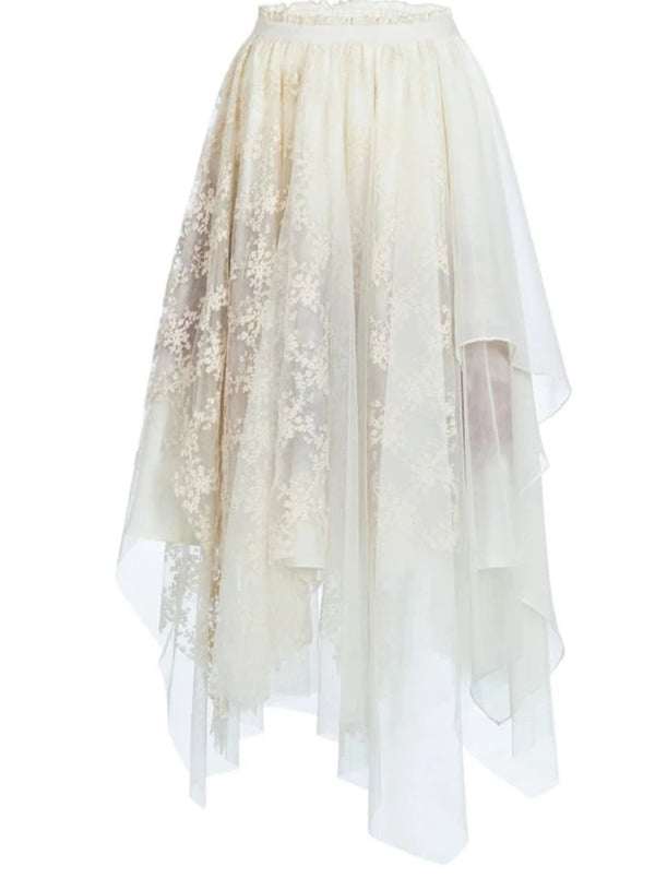Flower Irregular Long Gauze Skirt