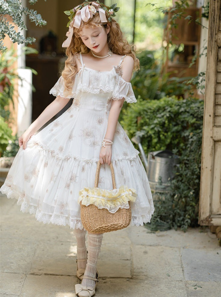 Pure White Flower Chiffon Lolita Summer Dress