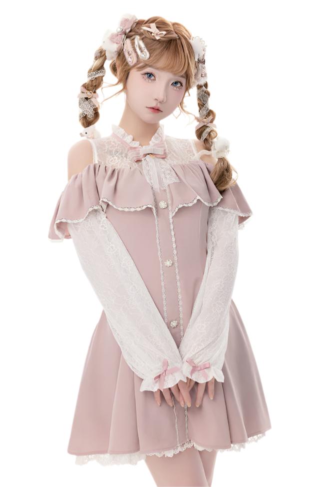 [Reservation product] Race frills off -shoulder dress