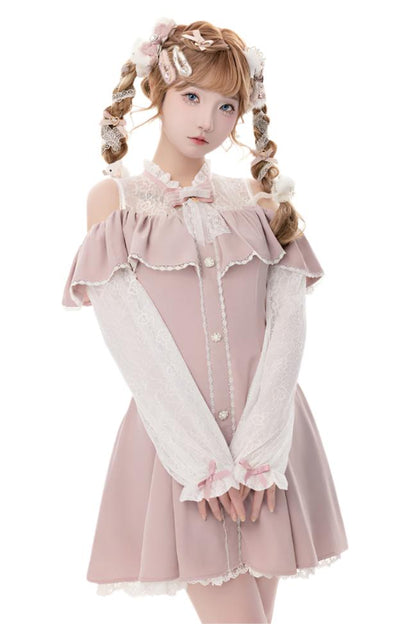 [Reservation product] Race frills off -shoulder dress