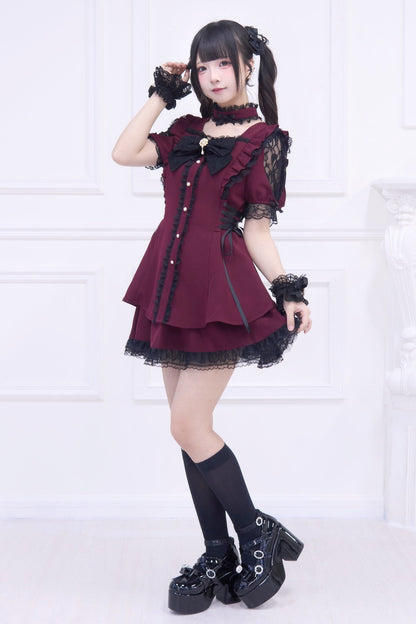 Mine striped lace puff sleeve top + short skirt