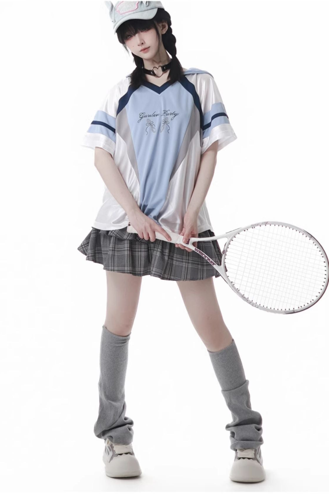 Blue Jersey Design Top + Ruffle Skirt + Hooded Top