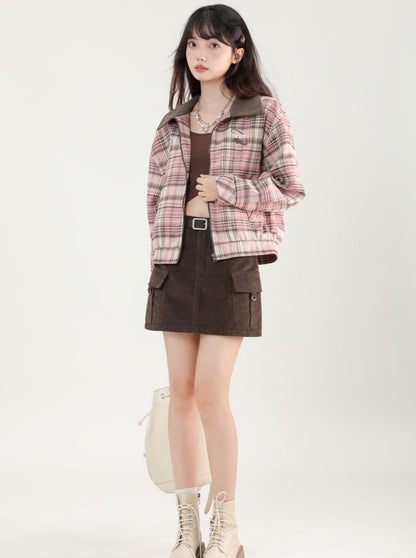 Lapel Sweet Retro Check Jacket