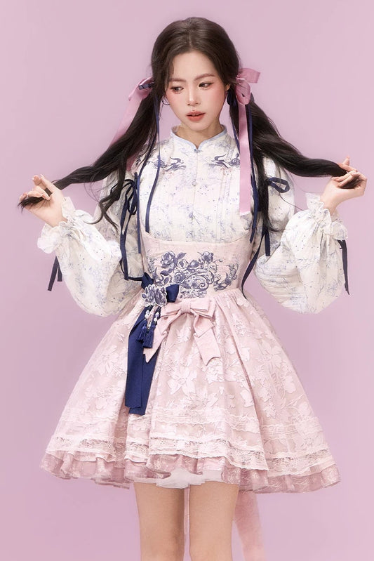 Sweet Chinese-Style Dress + Top + Ribbon