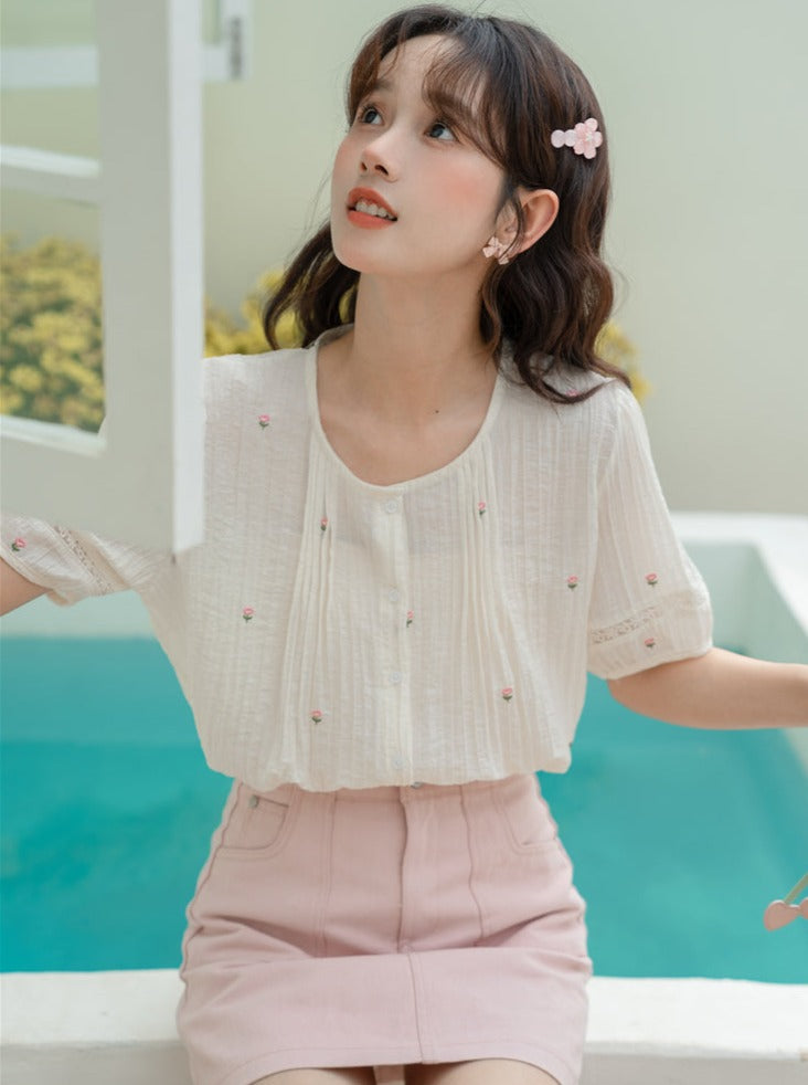 Flower puff sleeve tops