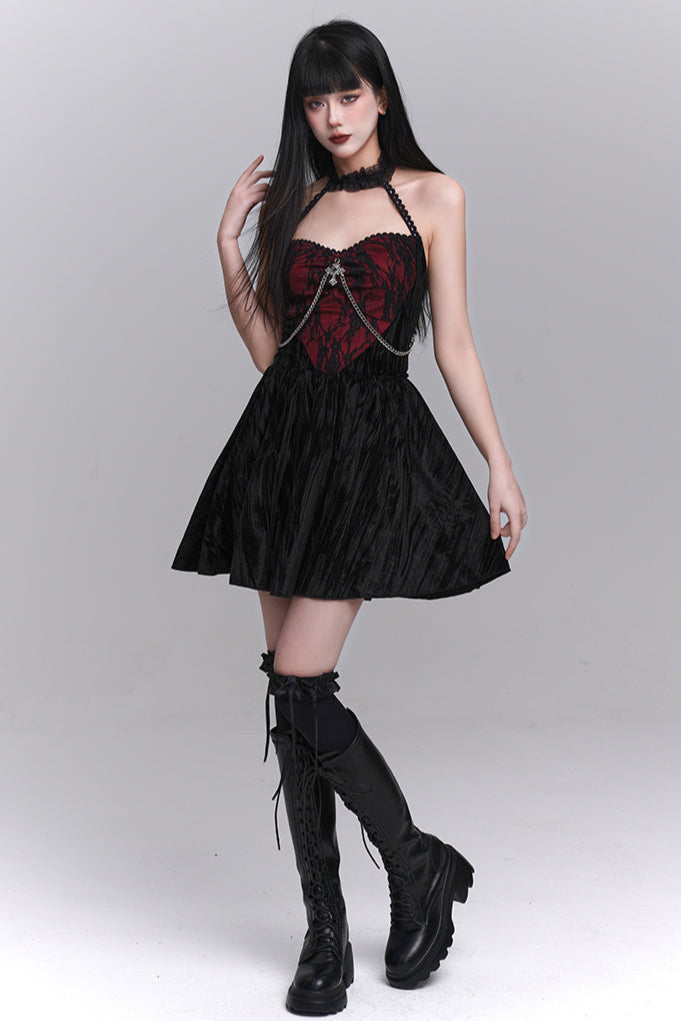 Gothic Style Open Neck Dress + Short Cardigan