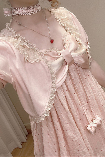 [Reservierungsschluss 29. Mai] Romantisches Feen-Ballonkleid mit rosa Punkten und Schleife