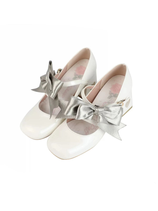 Ribbon Open Heart High Heel Lolita Shoes [Jewel Ribbon, Normal Ribbon].